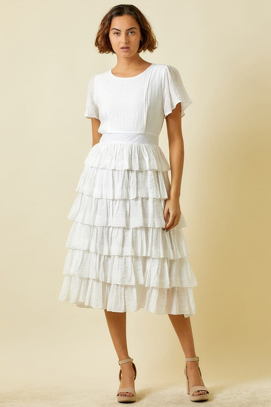 Juniper Tiered Midi Dress in Off White