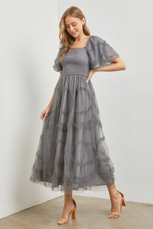 Talia Ruffle Maxi in Grey