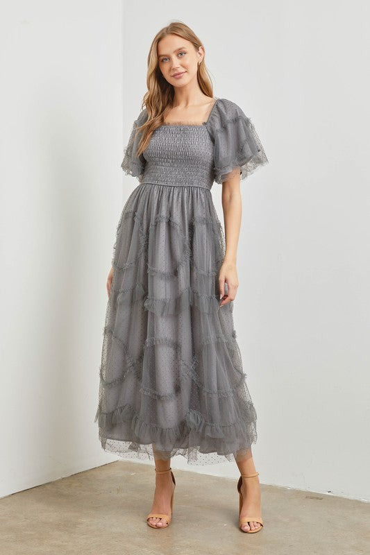 Talia Ruffle Maxi in Grey