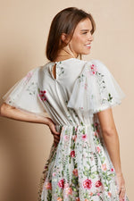 Allison Embroidered Midi in Ivory/Pink