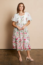 Allison Embroidered Midi in Ivory/Pink