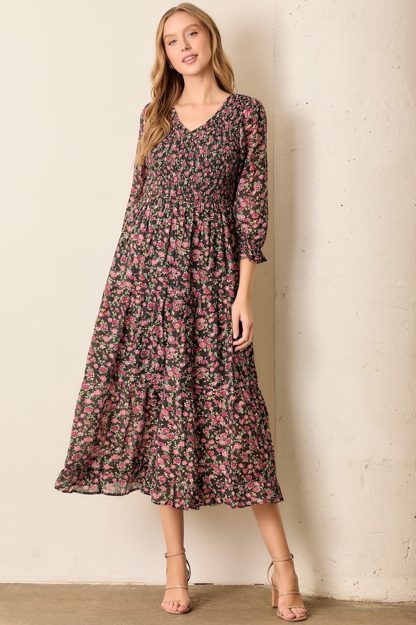 Danika Modest Midi in Black Floral