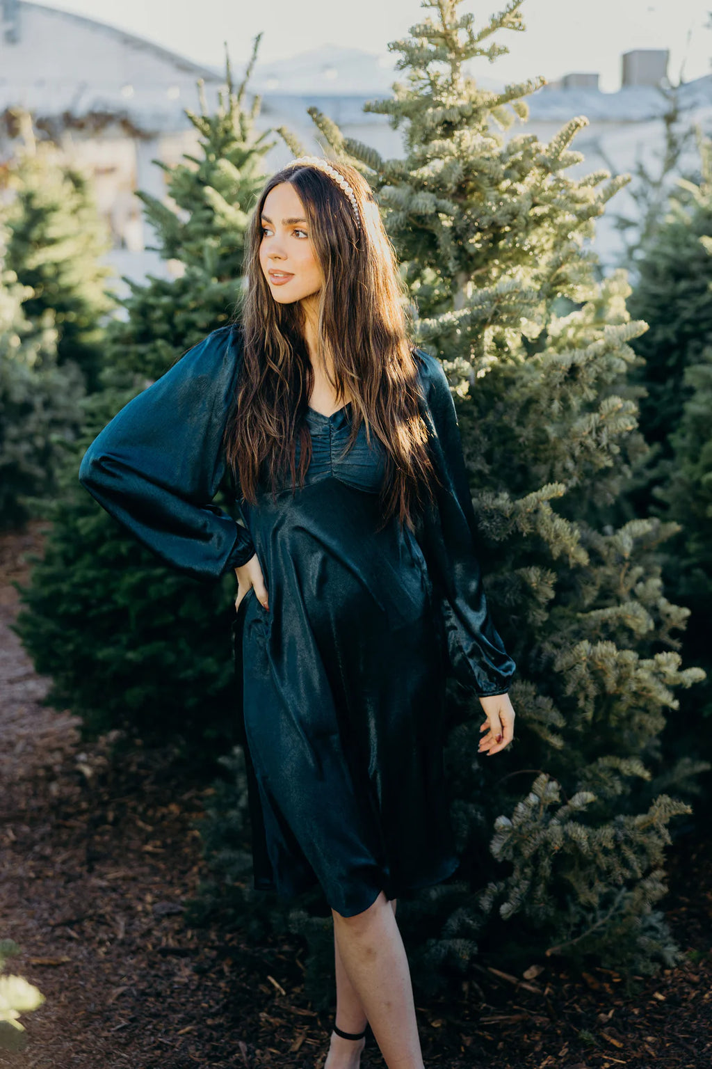 Nellie Modest Midi in Evergreen Fog