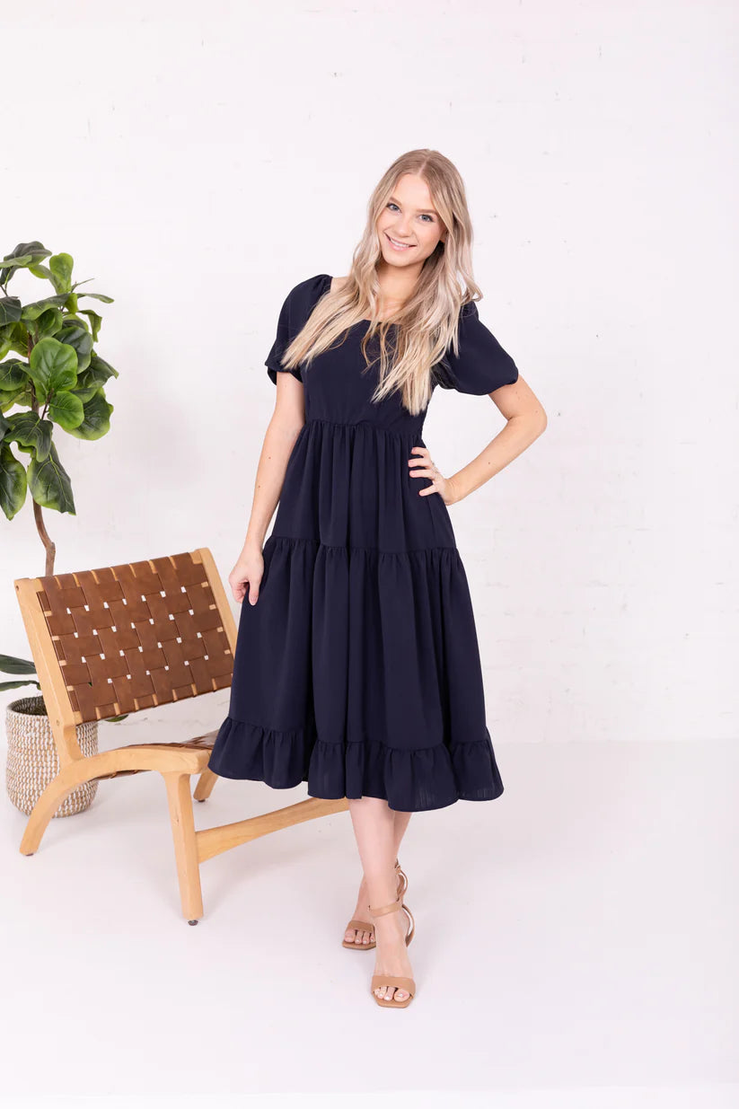 Poppy Modest Midi in Midnight Sky