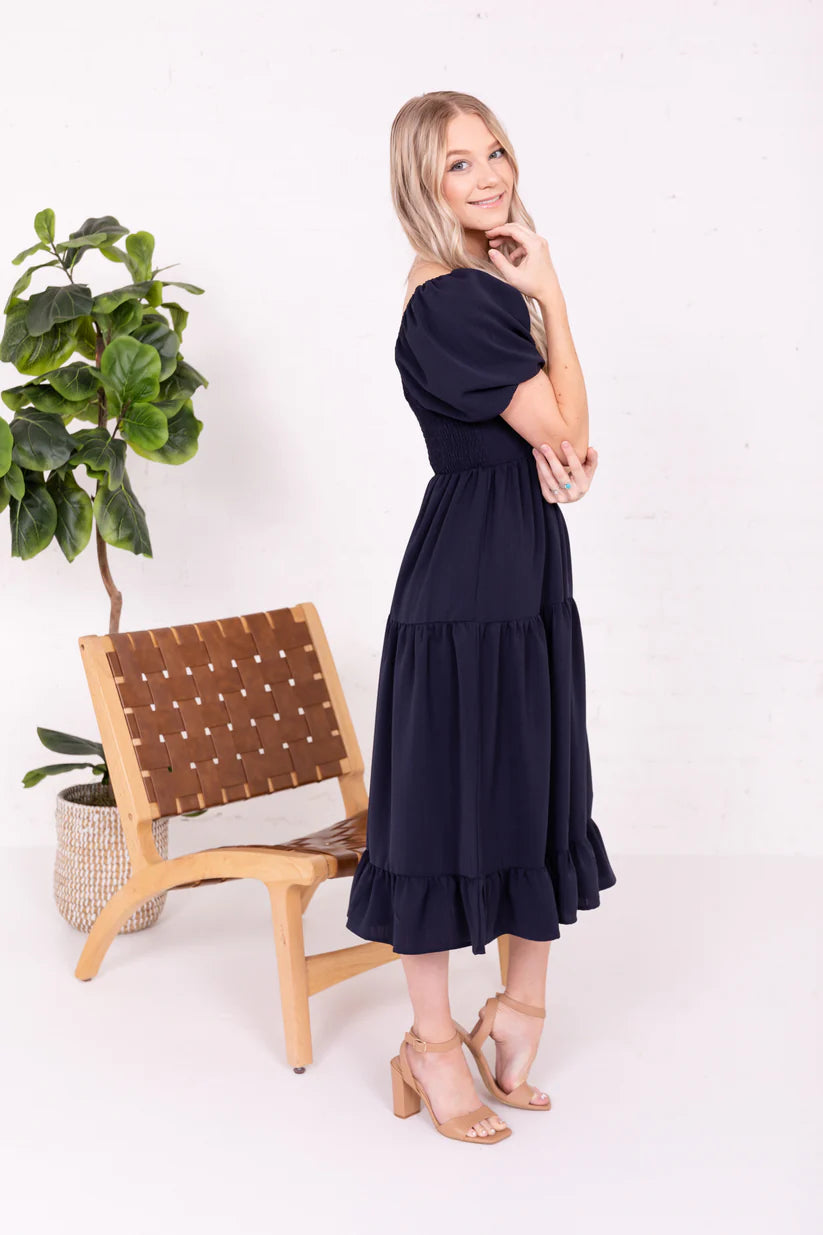 Poppy Modest Midi in Midnight Sky