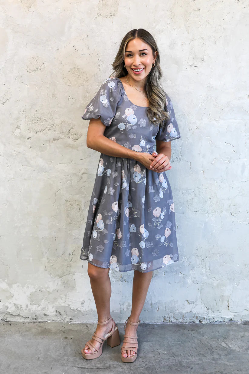 Krista Modest Dress in Dusty Grey