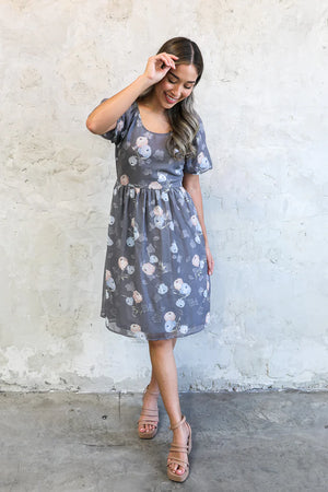 Krista Modest Dress in Dusty Grey