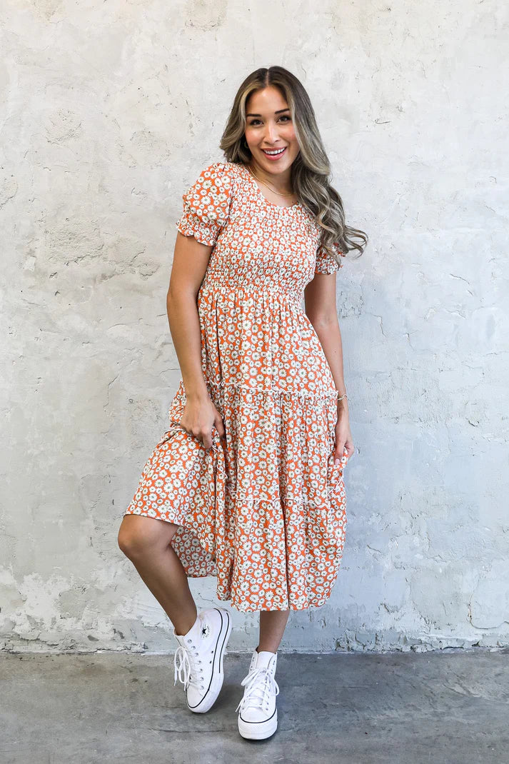 McCall Modest Midi in Orange Daisy