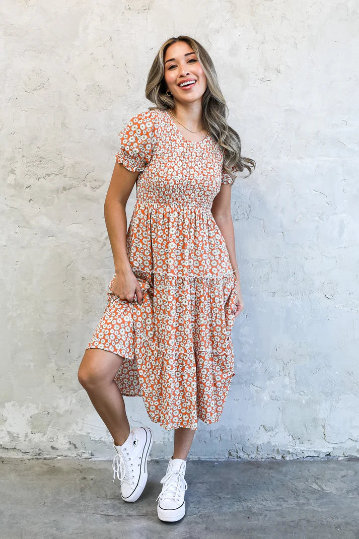 McCall Modest Midi in Orange Daisy