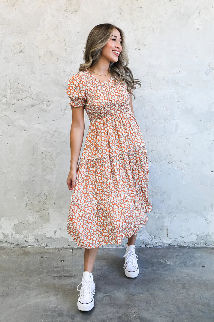 McCall Modest Midi in Orange Daisy