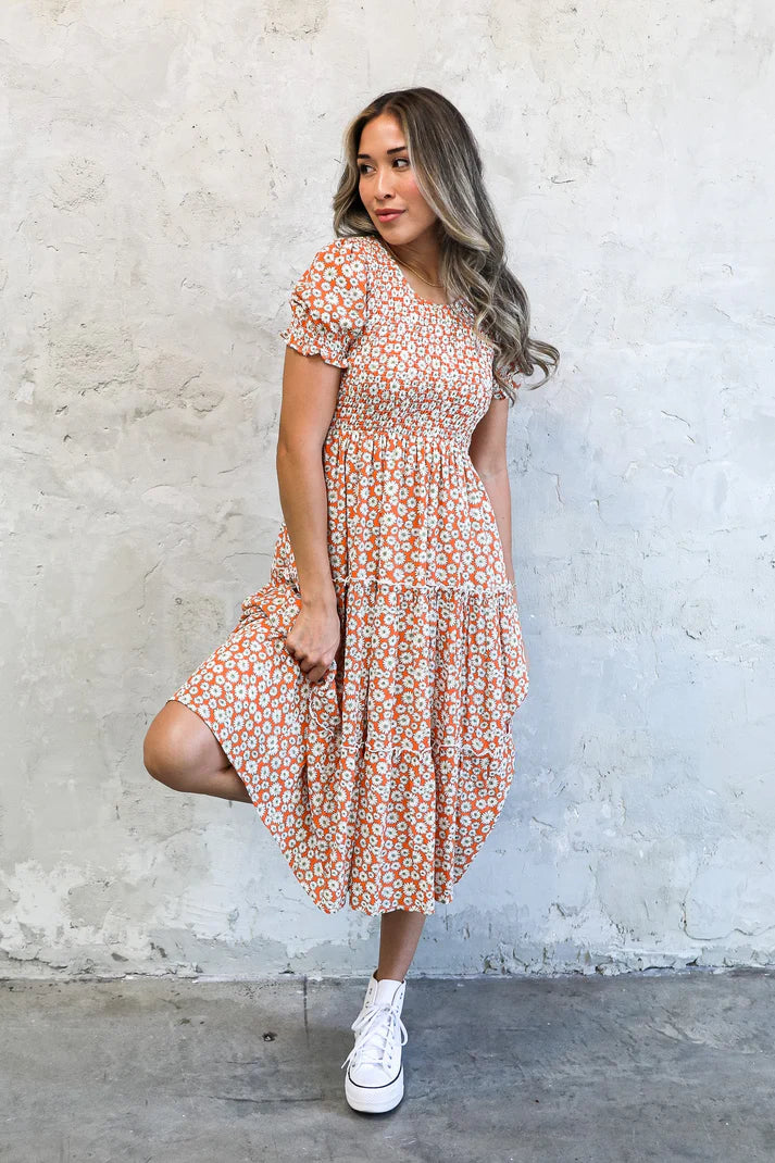 McCall Modest Midi in Orange Daisy