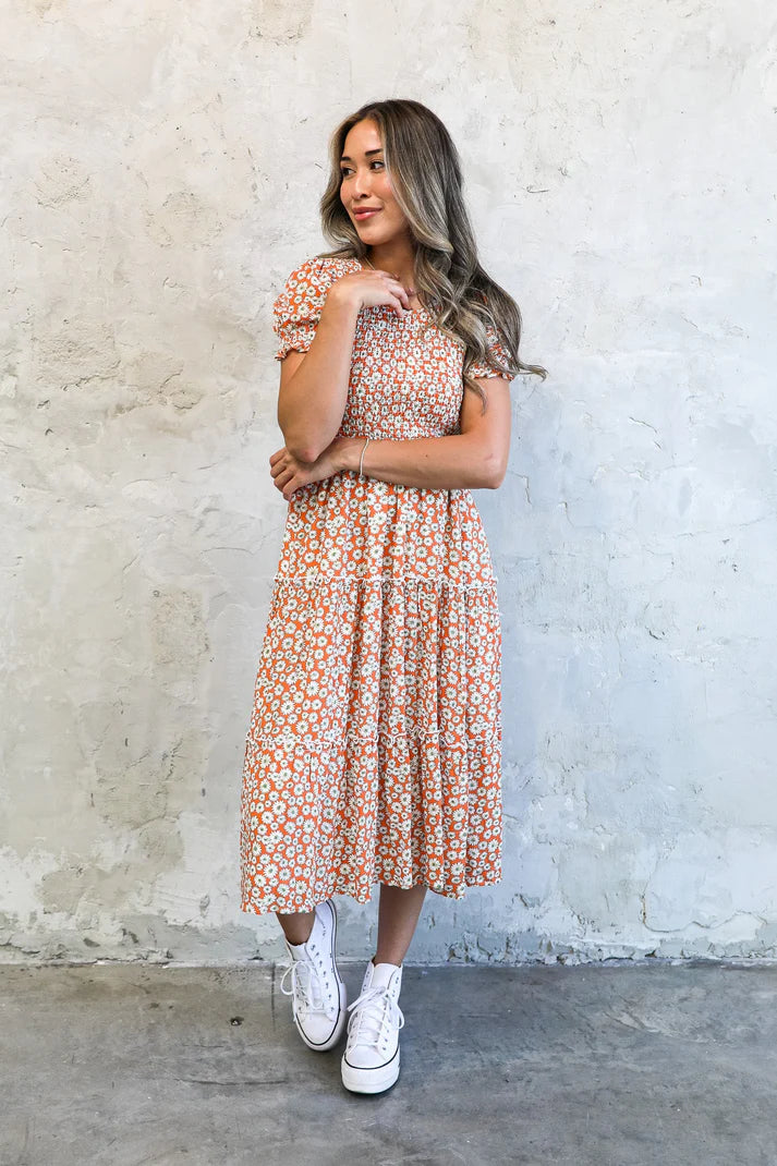 McCall Modest Midi in Orange Daisy