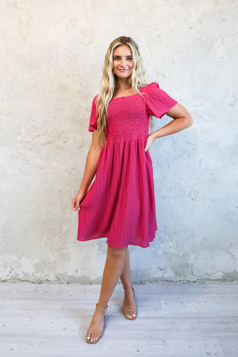 Sage Modest Midi in Fuchsia Pink