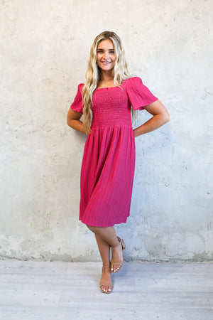 Sage Modest Midi in Fuchsia Pink