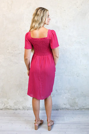 Sage Modest Midi in Fuchsia Pink