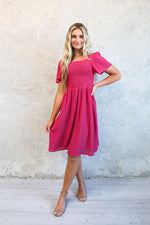 Sage Modest Midi in Fuchsia Pink