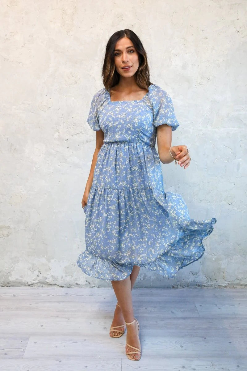 Poppy Modest Midi in Cosmic Blue