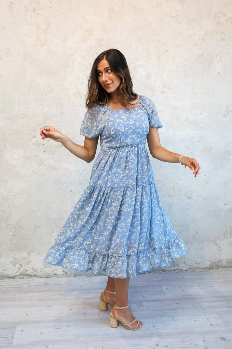 Poppy Modest Midi in Cosmic Blue