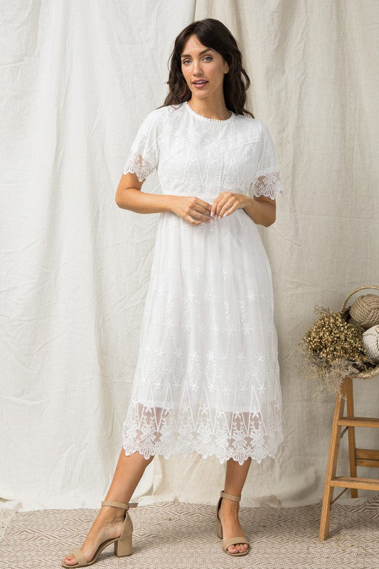 Maizie White Modest Casual Midi Dress