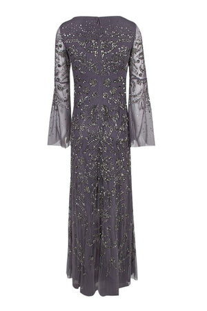 Beaded Long sleeve Maxi in Moonscape