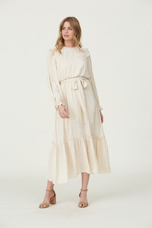 Layla Cream Ruffle Modest Midi