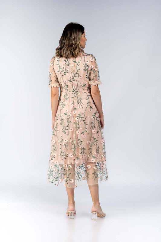 Lilian Blush Embroidered Midi