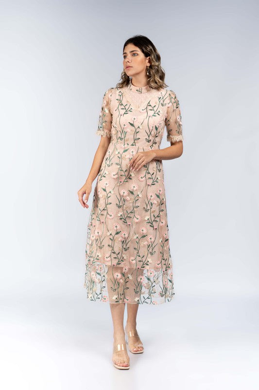 Lilian Blush Embroidered Midi