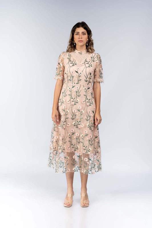 Lilian Blush Embroidered Midi