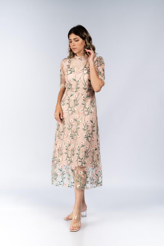 Lilian Blush Embroidered Midi