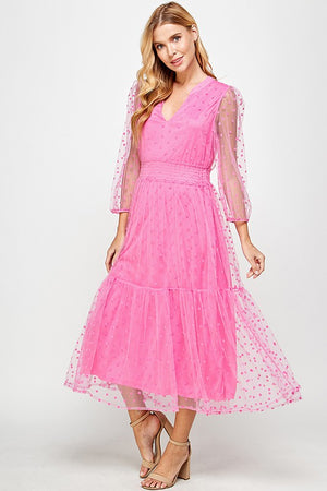 Kasey Polka Dot Modest Dress in Fuchsia