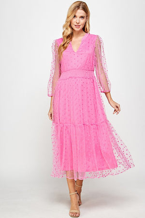 Kasey Polka Dot Modest Dress in Fuchsia