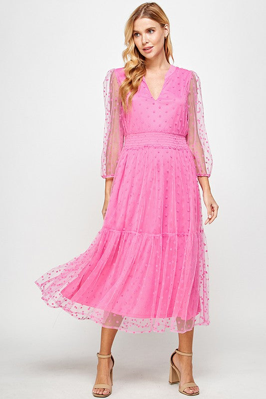 Kasey Polka Dot Modest Dress in Fuchsia