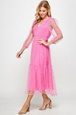 Kasey Polka Dot Modest Dress in Fuchsia