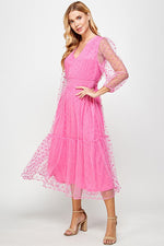 Kasey Polka Dot Modest Dress in Fuchsia