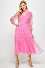 Kasey Polka Dot Modest Dress in Fuchsia