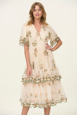 Josefina Embroidered Dress in Light Taupe