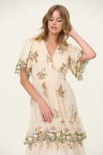 Josefina Embroidered Dress in Light Taupe