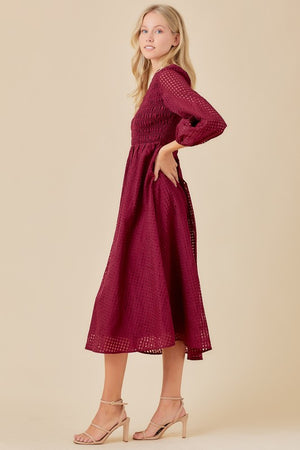 Mariah Smocked Midi in Wine