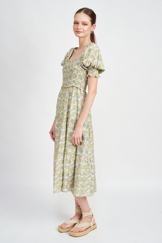 Marie Floral Midi in Sage