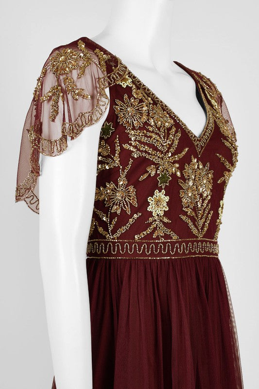 Capelet Gown in Wine