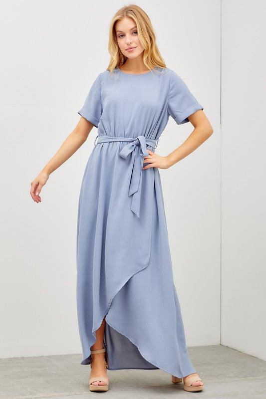 Brooklyn Modest Midi in Dusty Blue