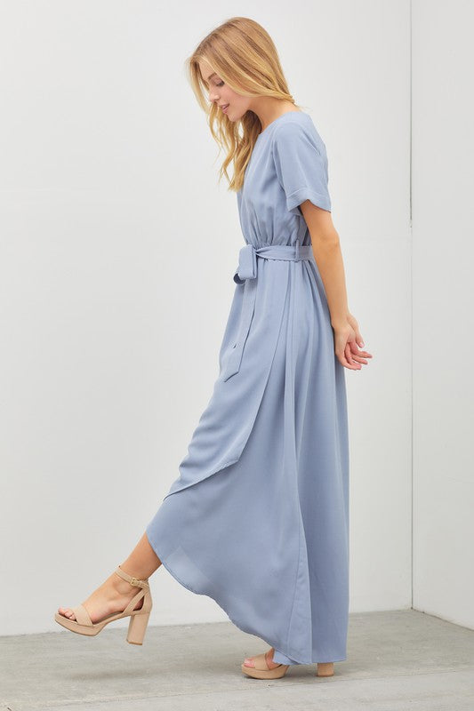 Brooklyn Modest Midi in Dusty Blue