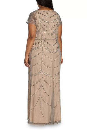 Adrianna Papell Boat Neck Zipper Back Beaded Dress