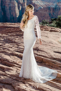 TR12026 Modest Lace Long Sleeve Wedding Dress