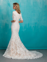 Allure Bridals M551 Modest Wedding Dress with sleeves 3/4 elegant lace bridal gown LDS