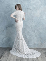 Allure M627 Modest Wedding Dresses for plus size cheap LDS bridal gowns 3/4 lace illusion sleeves back