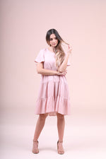 Peyton Pink Tiered modest casual dress with flutter sleeves plus size cheap glam