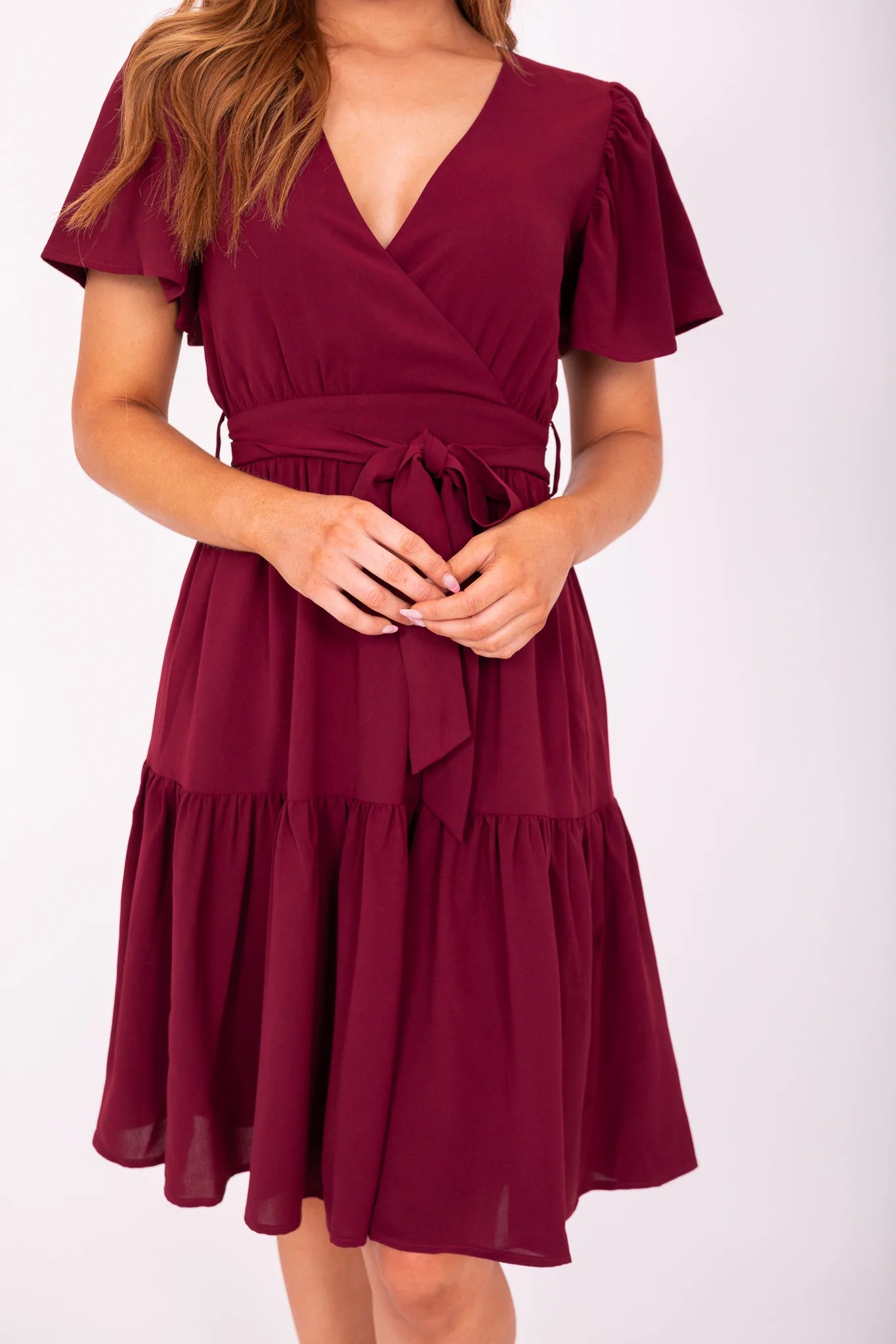 Elyse Modest Dress in Claret Red