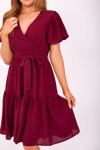 Elyse Modest Dress in Claret Red