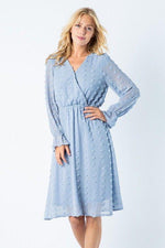 Serena Swiss Dot Dusty Blue Midi Dress